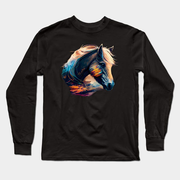 Colorful Fjord Horse Artwork 1 Long Sleeve T-Shirt by MLArtifex